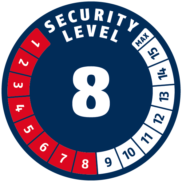 Security Level 8/15 | ABUS GLOBAL PROTECTION STANDARD ® | A higher level means more security