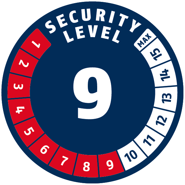 Security Level 9/15 | ABUS GLOBAL PROTECTION STANDARD ® | A higher level means more security