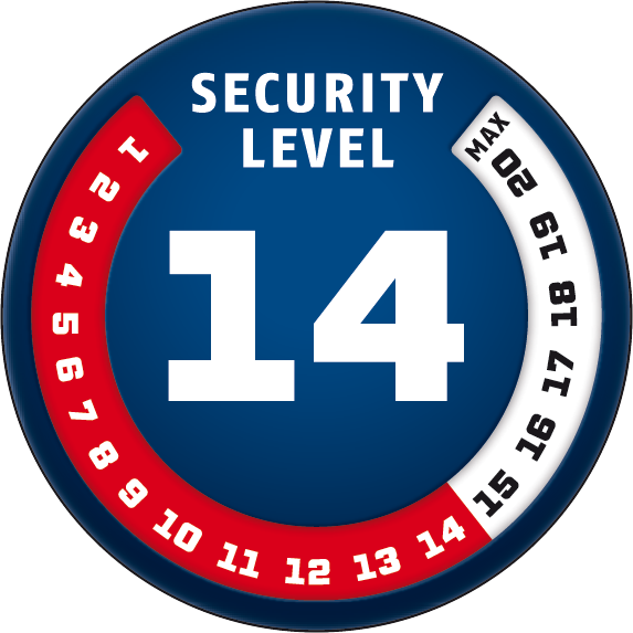 Niveau de sécurité 14/20 | ABUS GLOBAL PROTECTION STANDARD ® | Plus le niveau est haut, meilleur est la sécurité