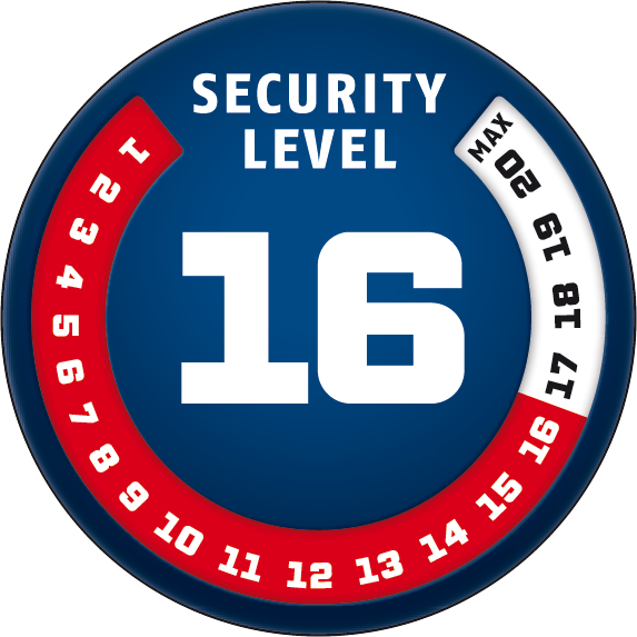Security Level 16/20 | ABUS GLOBAL PROTECTION STANDARD ® | A higher level means more security