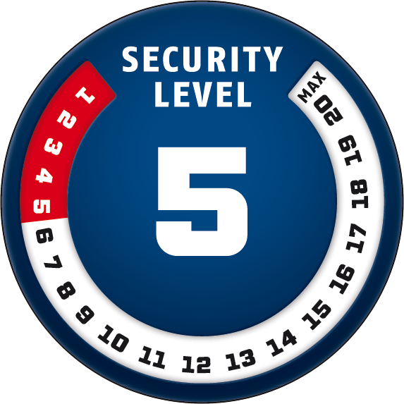 Niveau de sécurité 5/20 | ABUS GLOBAL PROTECTION STANDARD ® | Plus le niveau est haut, meilleur est la sécurité